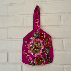 Small Pink Floral Sequin Handbag Floral Design Holiday Party Fancy